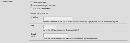 Select either local or RADIUS as an authentication type.